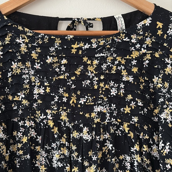 Free People Intimately Dessa Bodysuit Floral Printed Pintuck Black Top Size L - Picture 5 of 16